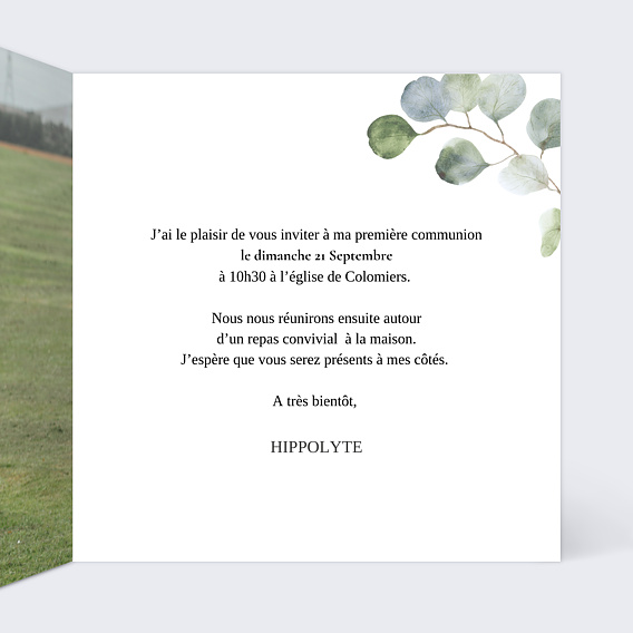 Faire-part communion Couronne Ocre Eucalyptus Intérieur Droit