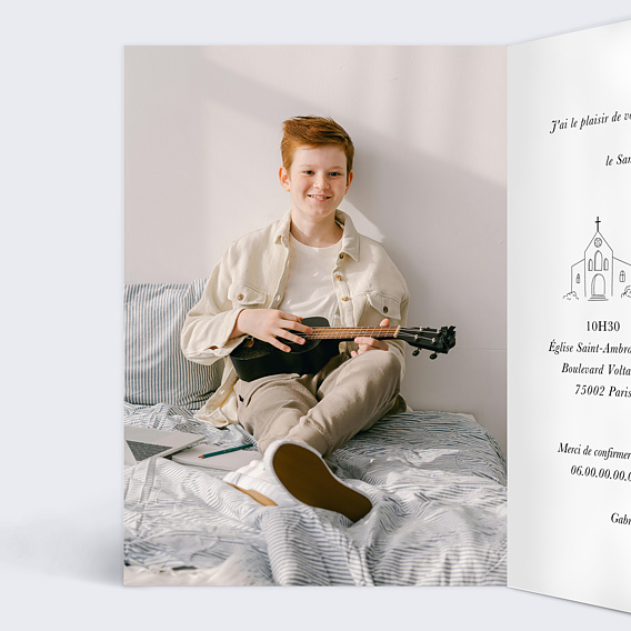 Faire-part communion Colombe Kraft Intérieur Gauche