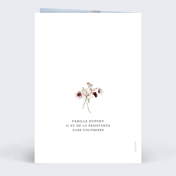 Faire-part communion Couronne de Fleurs Sauvages Verso