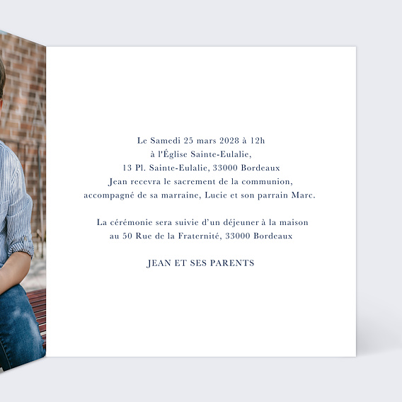 Faire-part communion Couronne végétale Intérieur Droit