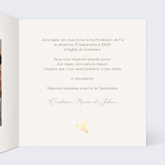 Faire-part communion Croix Fleurie Profession de Foi Intérieur Droit