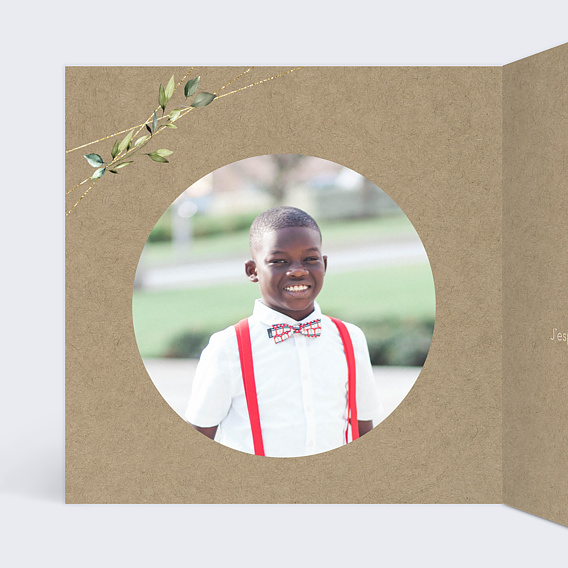 Faire-part communion Nature Kraft Intérieur Gauche