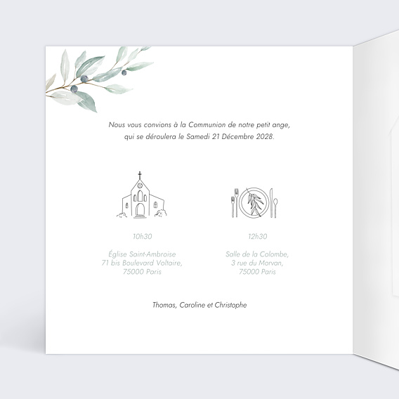 Faire-part Communion Petite Croix Graines