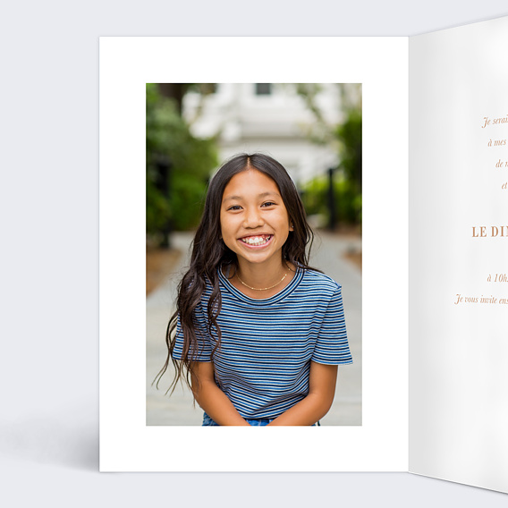 Faire-part communion Colombe Lettrine Intérieur Gauche