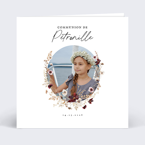 Faire-part Communion Couronne de Fleurs Sauvages Graines