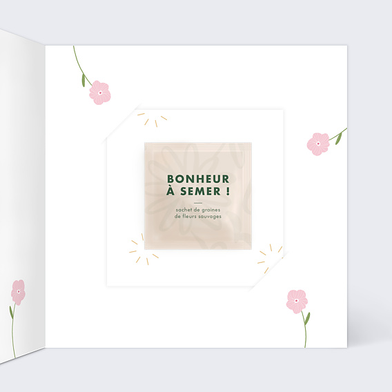 Faire-part communion Colombe Fleurie Graines Intérieur Droit