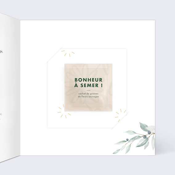 Faire-part communion Petite Croix Graines Intérieur Droit