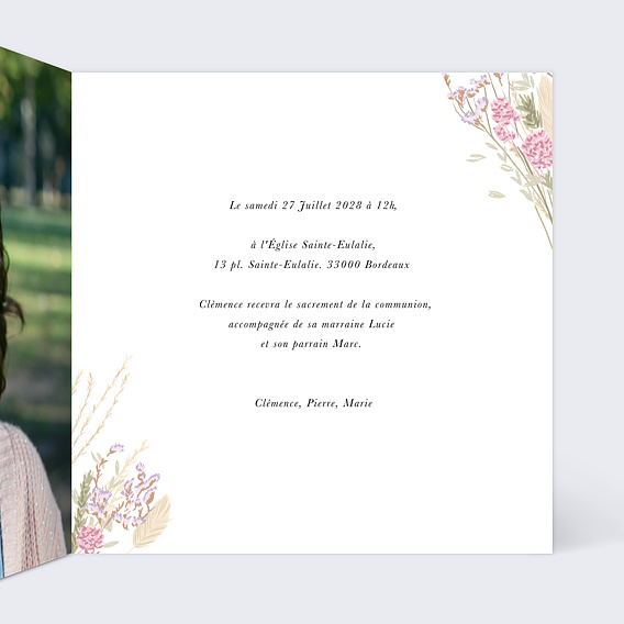 Faire-part communion Petit Bouquet Champêtre Intérieur Droit