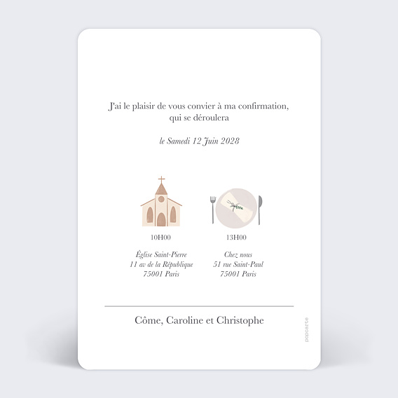 Faire-part communion Accessoires Confirmation Verso