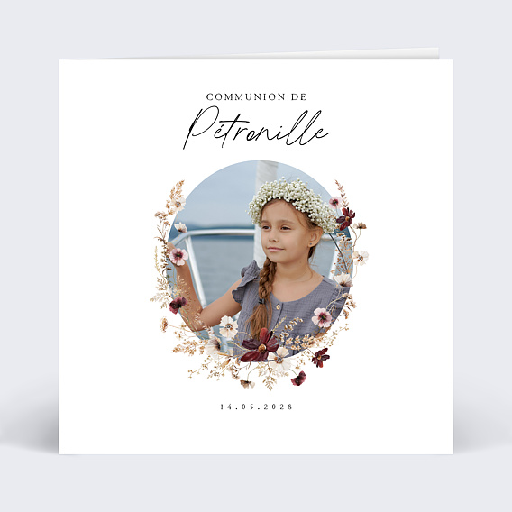 Faire-part Communion Couronne de Fleurs Sauvages Graines