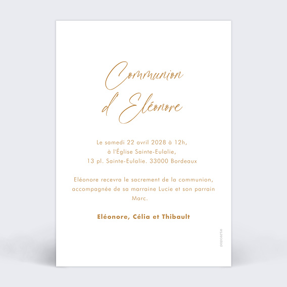 Faire-part communion Date Épurée Verso