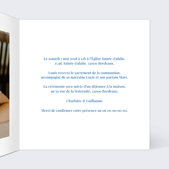 Faire-part Communion Colombes Minimalistes