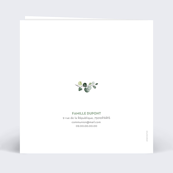 Faire-part communion Couronne nature Verso