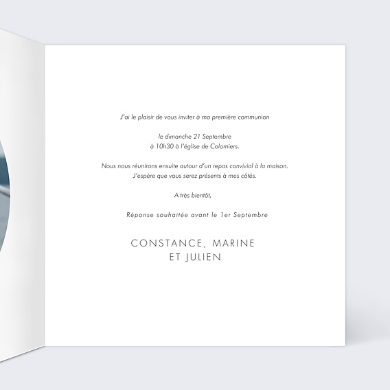 Faire-part communion Champêtre Fleuri Intérieur Droit