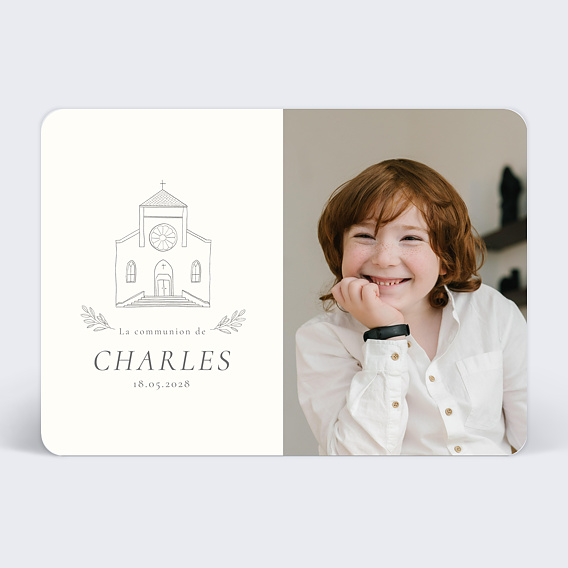 Faire-part communion Eglise Florale Recto
