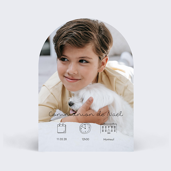 Faire-part Communion Certificat Vertical Noir
