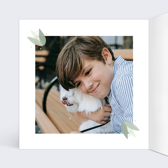 Faire-part communion Colombe Eucalyptus Profession de Foi Intérieur Gauche