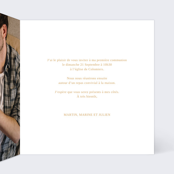 Faire-part communion Ligne Ocre Intérieur Droit