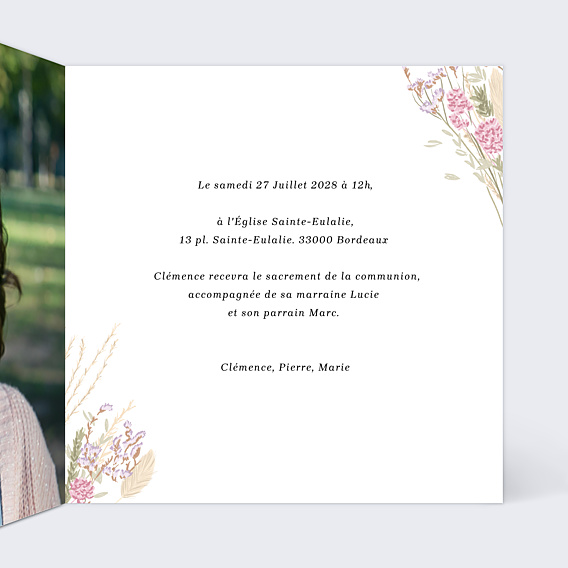 Faire-part Communion Petit Bouquet Champêtre