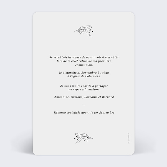 Faire-part communion Délicate Lumière Verso