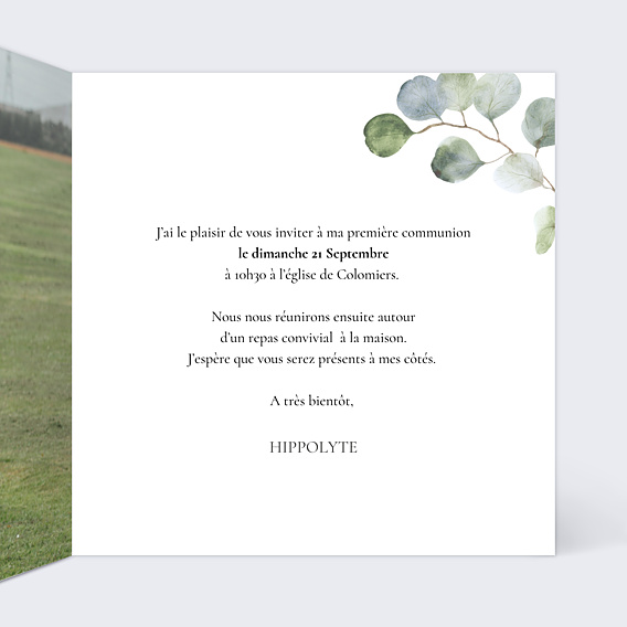 Faire-part Communion Couronne Ocre Eucalyptus