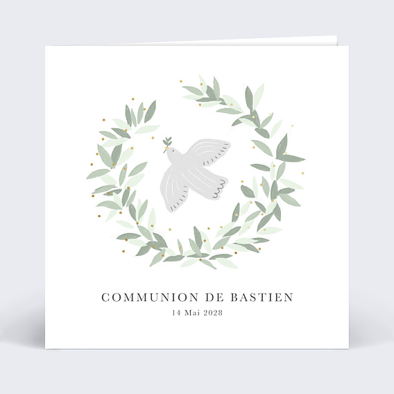 Faire-part Communion Colombe Eucalyptus