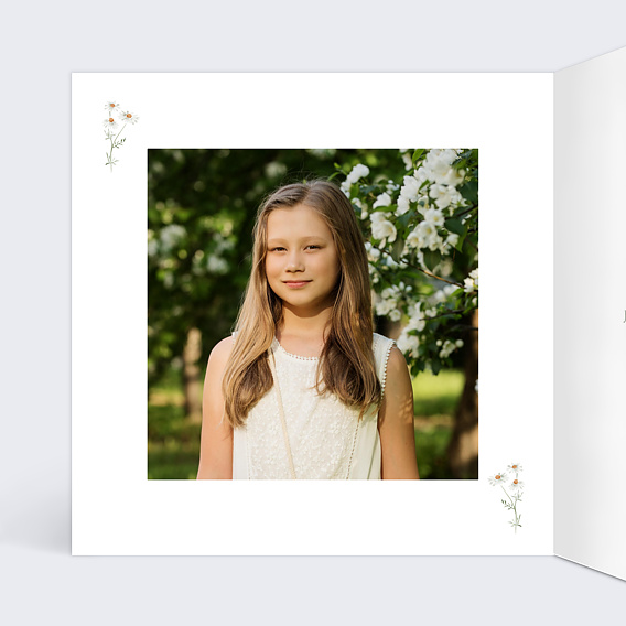 Faire-part communion Champêtre Blanc Intérieur Gauche