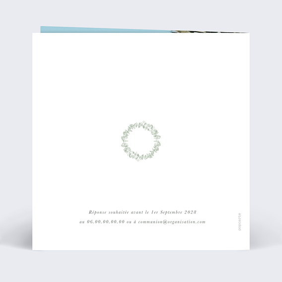 Faire-part communion Couronne avec Croix Verso