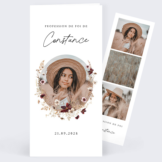 Faire-part communion Couronne de Fleurs Sauvages Profession de Foi