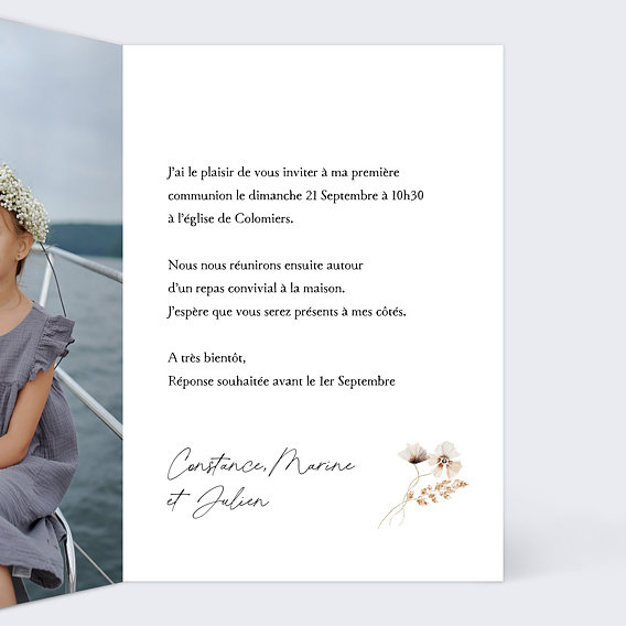 Faire-part communion Couronne de Fleurs Sauvages Intérieur Droit