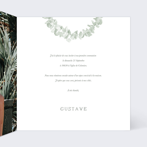 Faire-part communion Couronne avec Croix Intérieur Droit