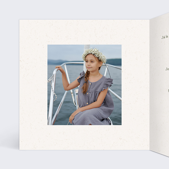 Faire-part communion Croix Fleurie Intérieur Gauche