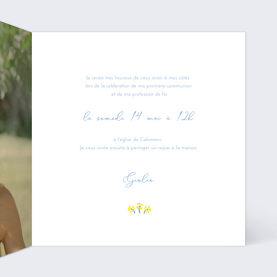Faire-part communion Primevères Intérieur Droit