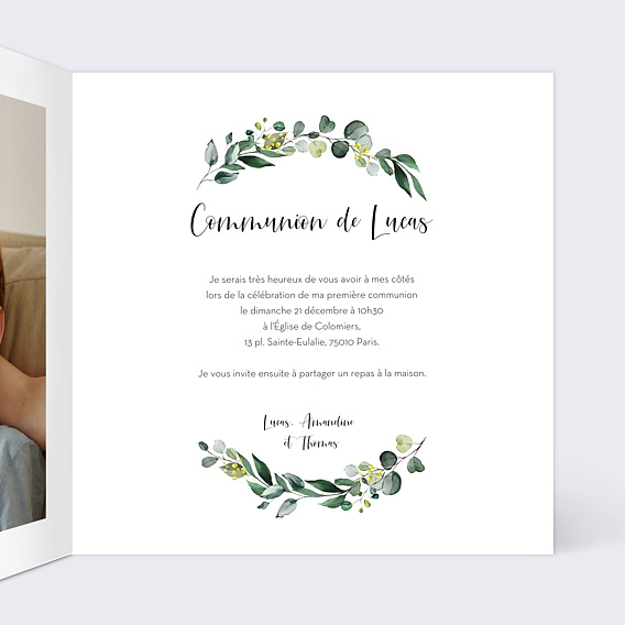 Faire-part communion Couronne nature Intérieur Droit