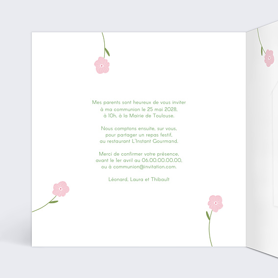 Faire-part Communion Colombe Fleurie Graines
