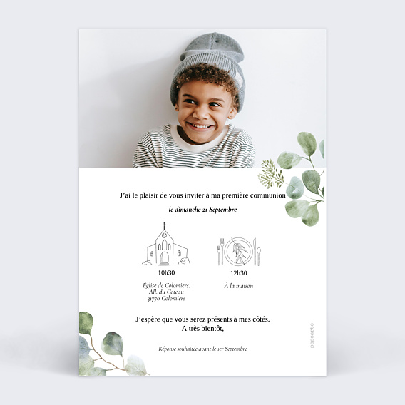 Faire-part communion Eucalyptus Original Verso