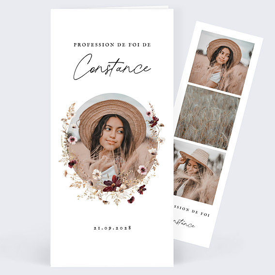 Faire-part Communion Couronne de Fleurs Sauvages Profession de Foi