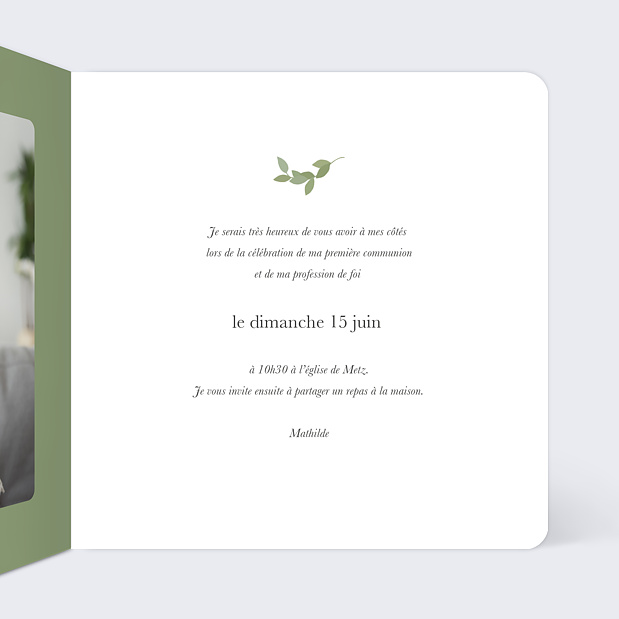 Faire-part Communion Petite Robe Blanche Intérieur Droit