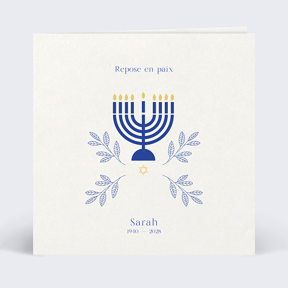 Faire-part décès Juif Menorah