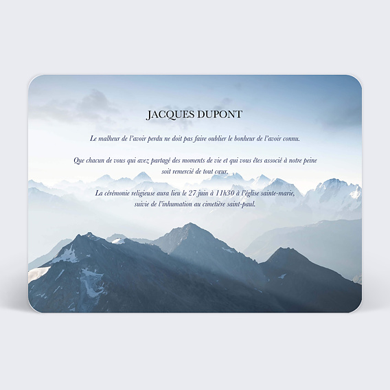 Faire-part décès Montagne bleu