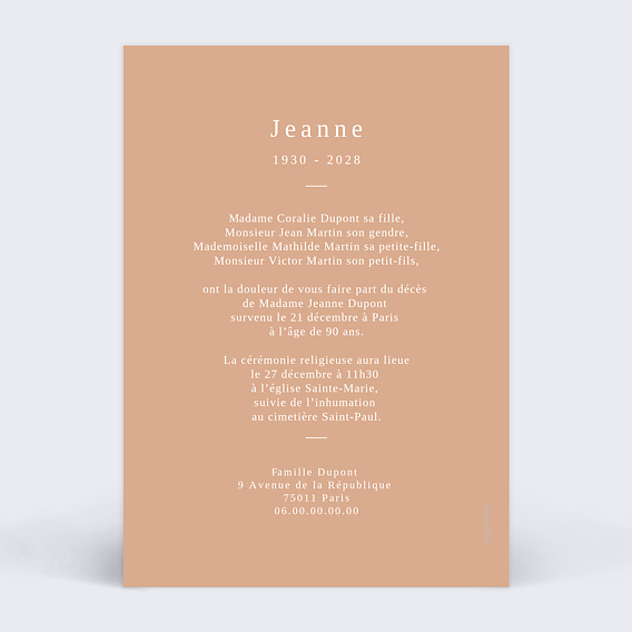 Faire-part décès Berlingot Verso