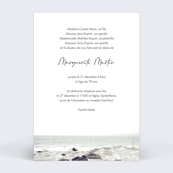 Faire-part décès Horizon Verso