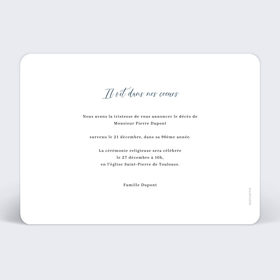 Faire-part décès Mer Aquarelle Verso