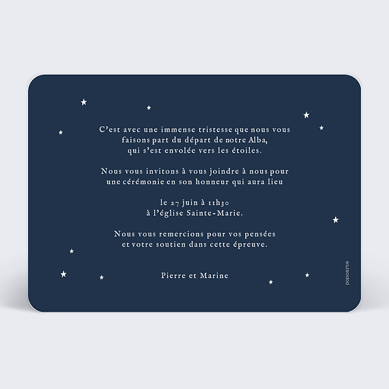 Faire-part décès Petit ange Verso