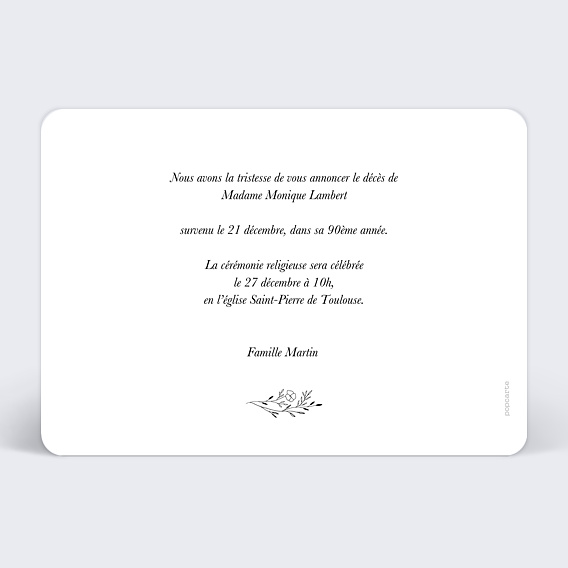 Faire-part décès Photo Défunt Verso