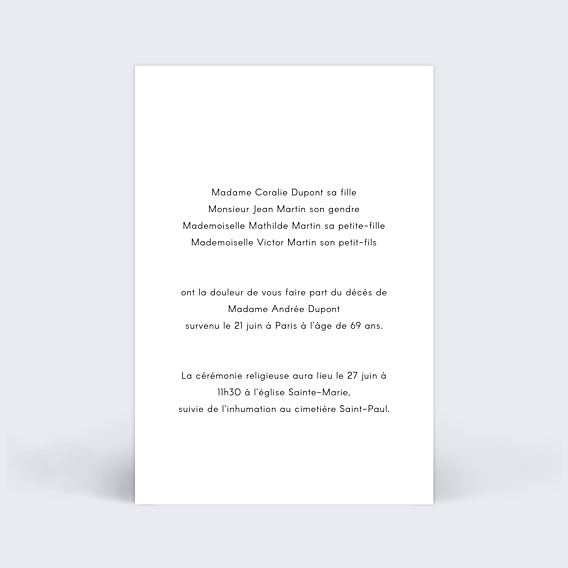 Faire part Décès Typographie