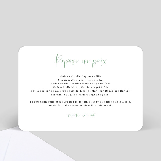 Faire-part décès Cinematic I Verso