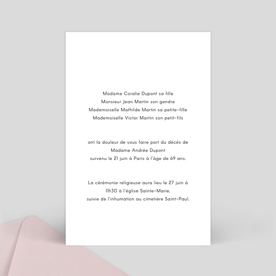 Faire-part décès Typographie Verso