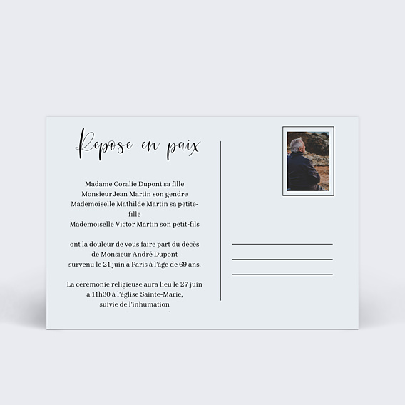 Faire part Décès Carte Chic