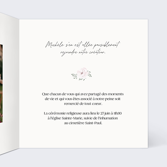 Faire part Décès Bougie et fleurs